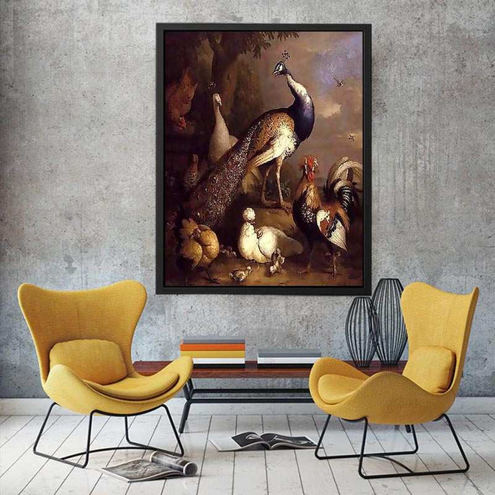 Peacock, Peahen and Poultry in a Landscape