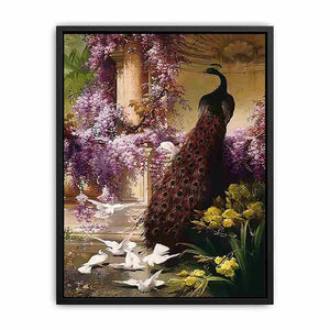 A Peacock and Doves in a Garden