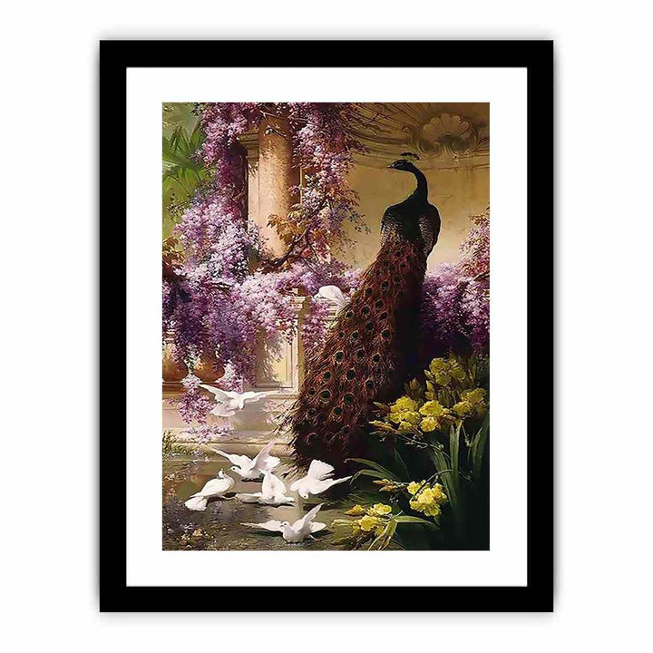 A Peacock and Doves in a Garden