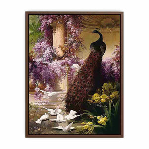 A Peacock and Doves in a Garden