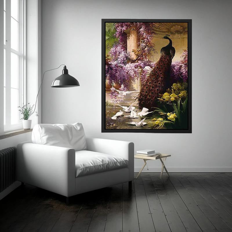 A Peacock and Doves in a Garden