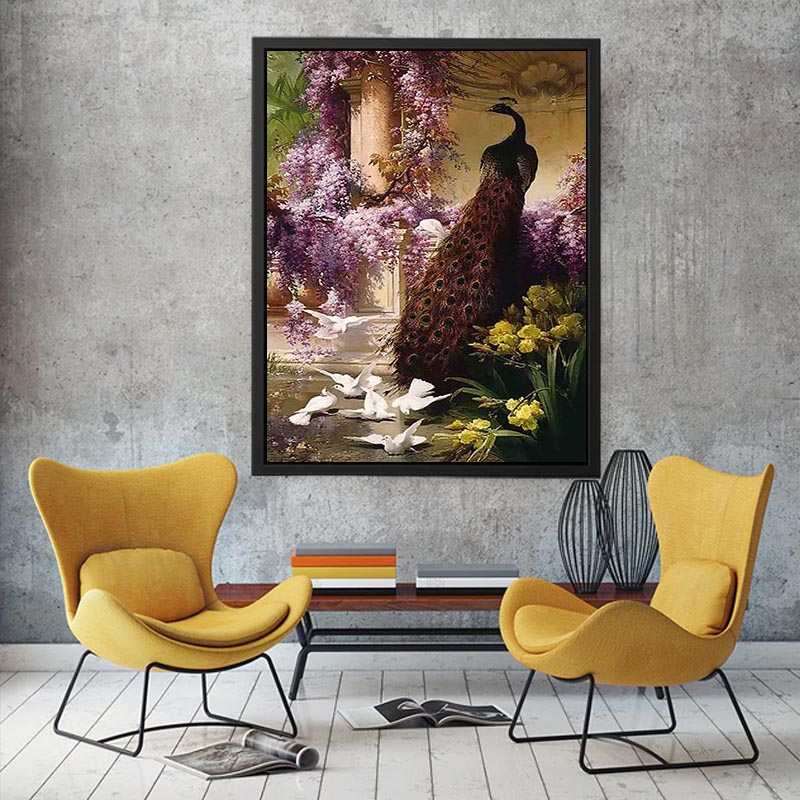 A Peacock and Doves in a Garden