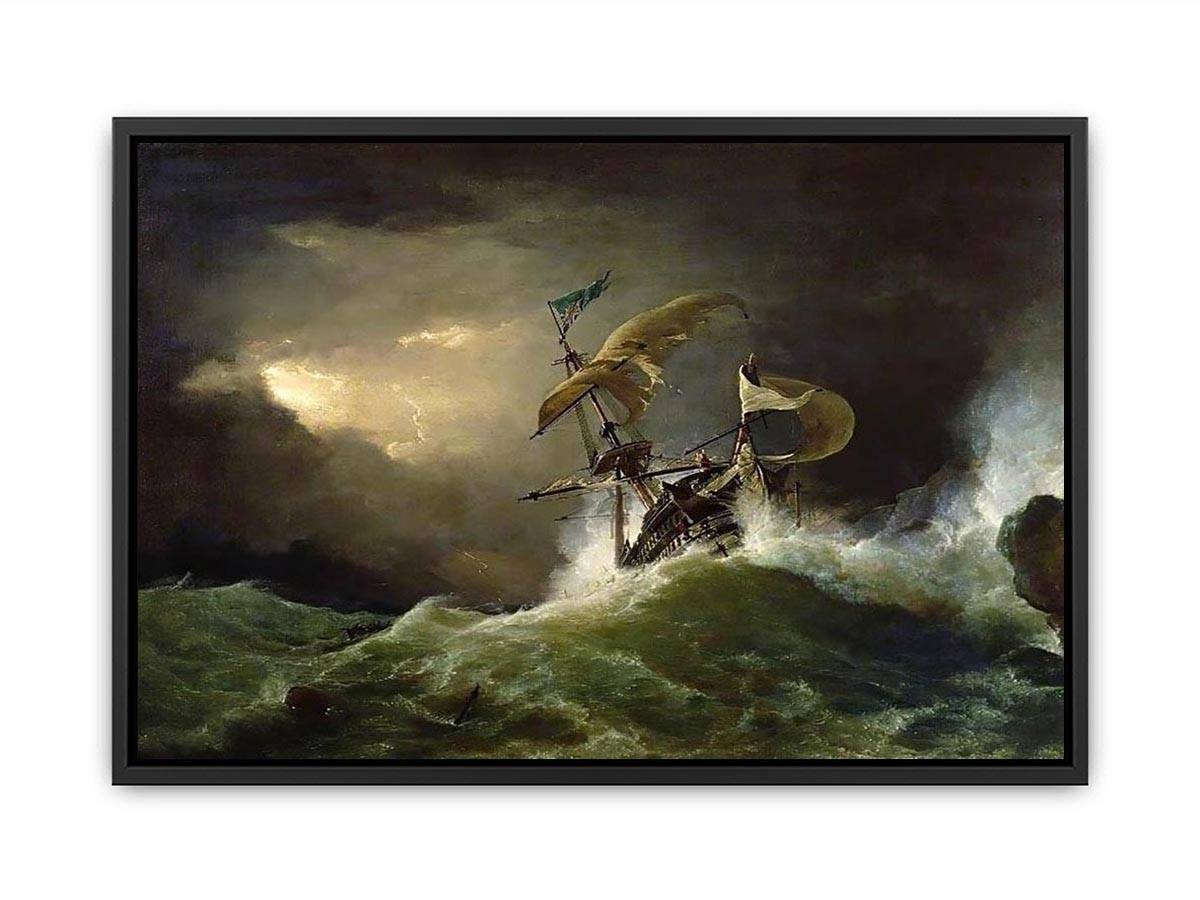 A First rate Man-of-War driven onto a reef of rocks, floundering in a gale