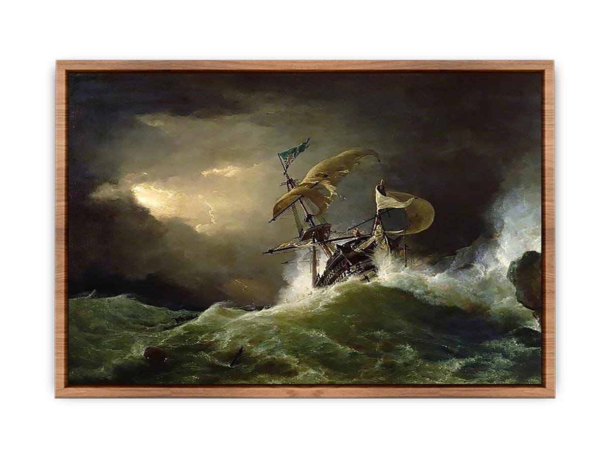 A First rate Man-of-War driven onto a reef of rocks, floundering in a gale