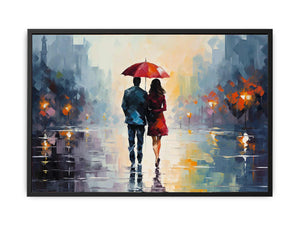 Man Woman walking under  Umbrella
