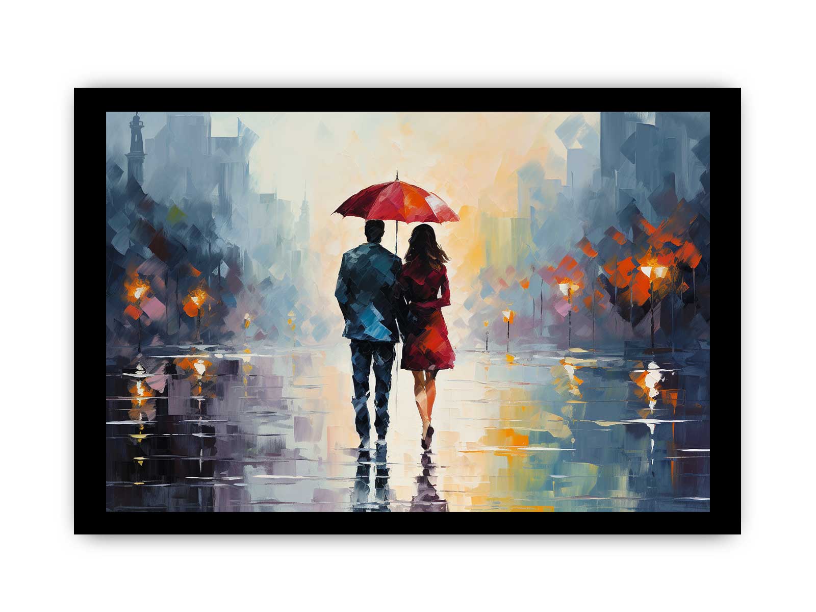 Man Woman walking under  Umbrella