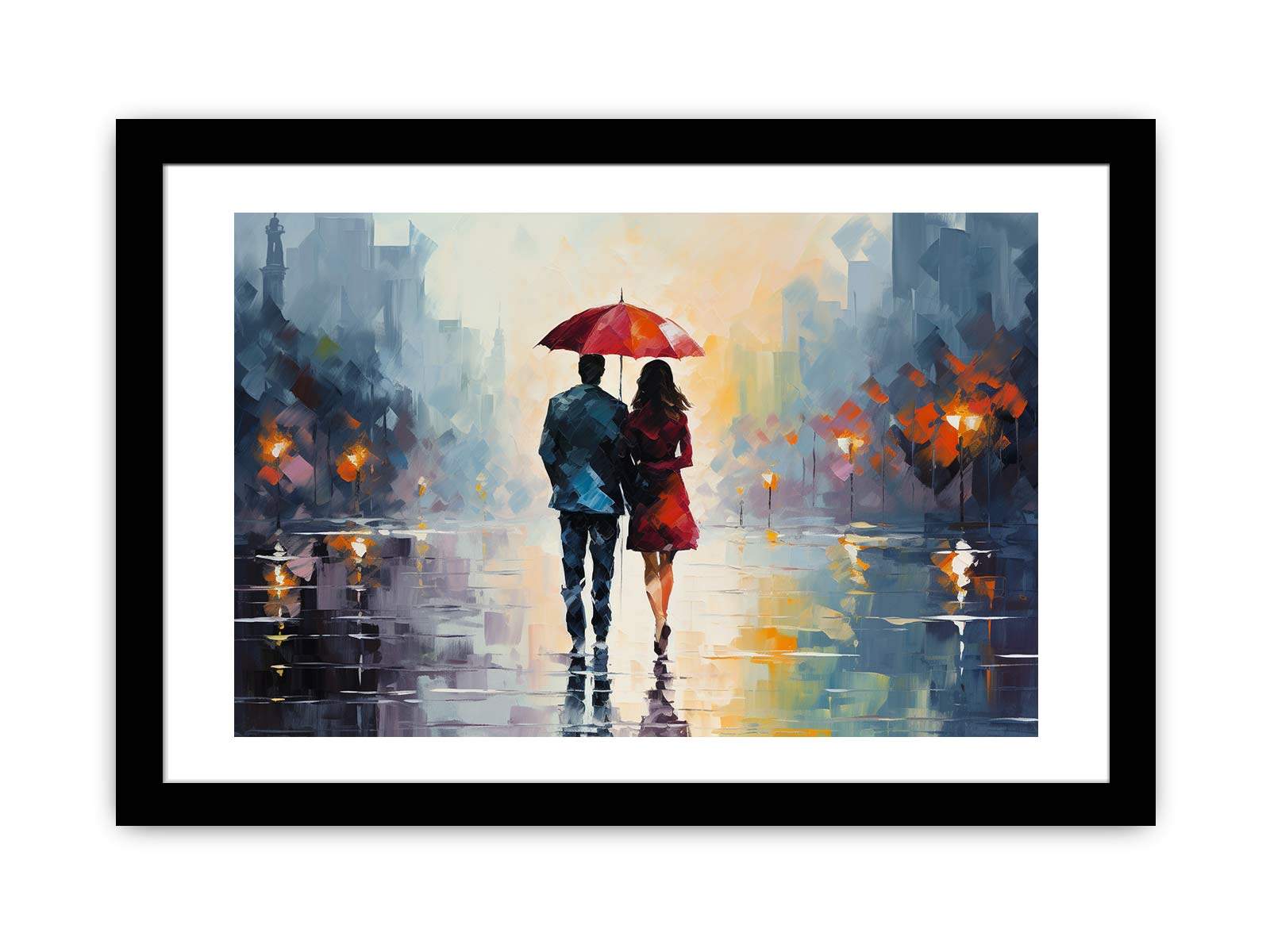 Man Woman walking under  Umbrella