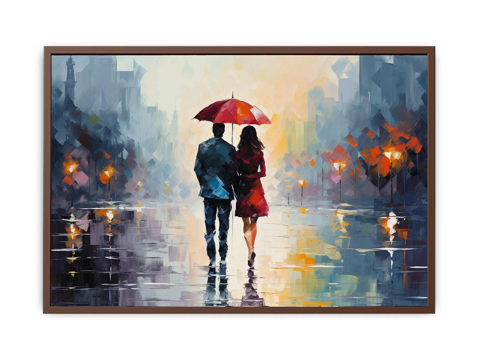 Man Woman walking under  Umbrella
