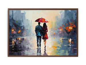 Man Woman walking under  Umbrella