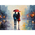 Man Woman walking under  Umbrella