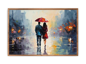 Man Woman walking under  Umbrella
