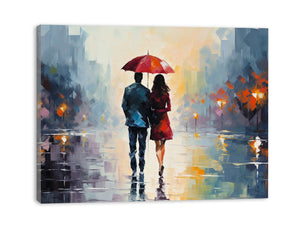 Man Woman walking under  Umbrella