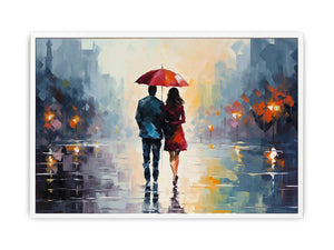Man Woman walking under  Umbrella
