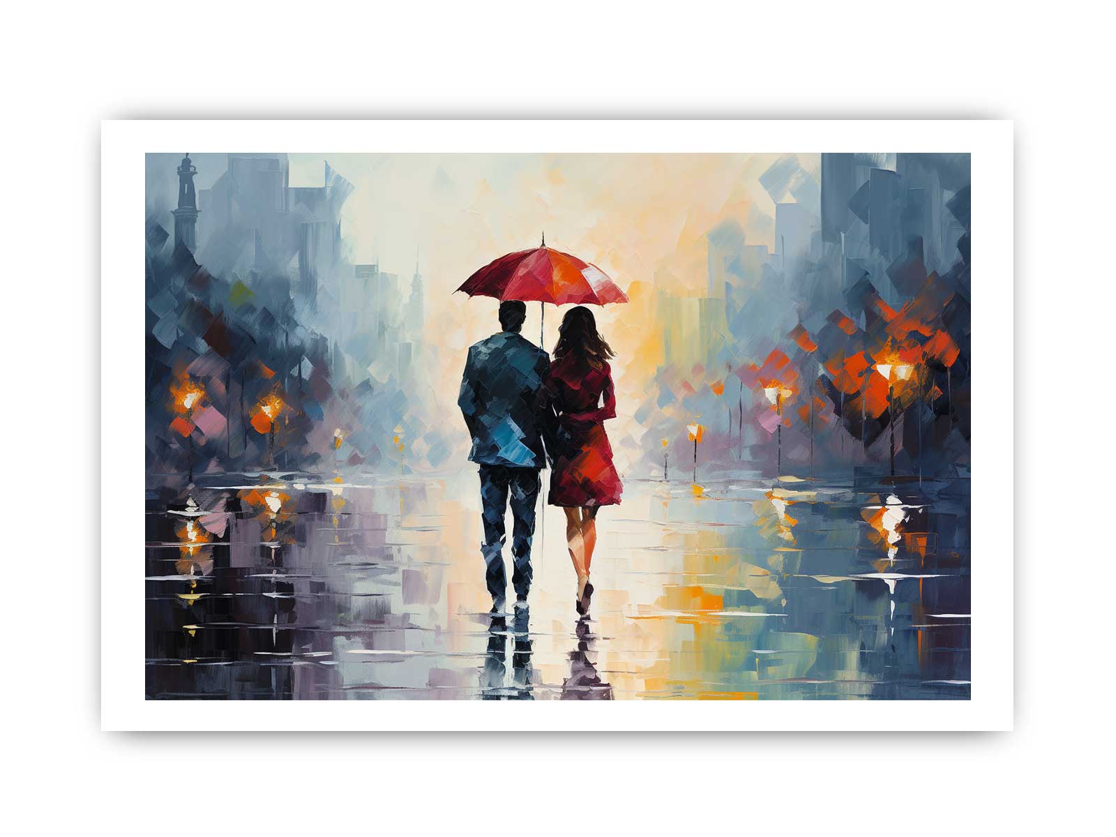 Man Woman walking under  Umbrella