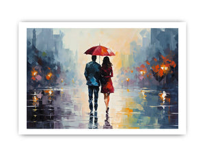 Man Woman walking under  Umbrella