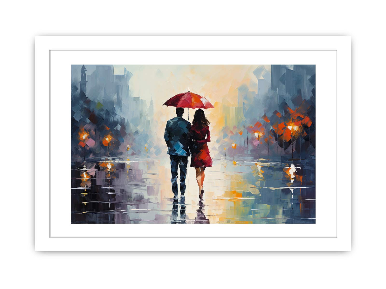 Man Woman walking under  Umbrella