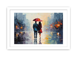 Man Woman walking under  Umbrella