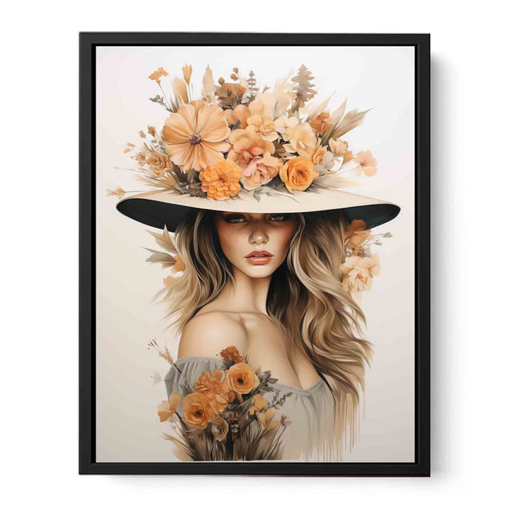 Girl Flower Cap Modern Art Painting  