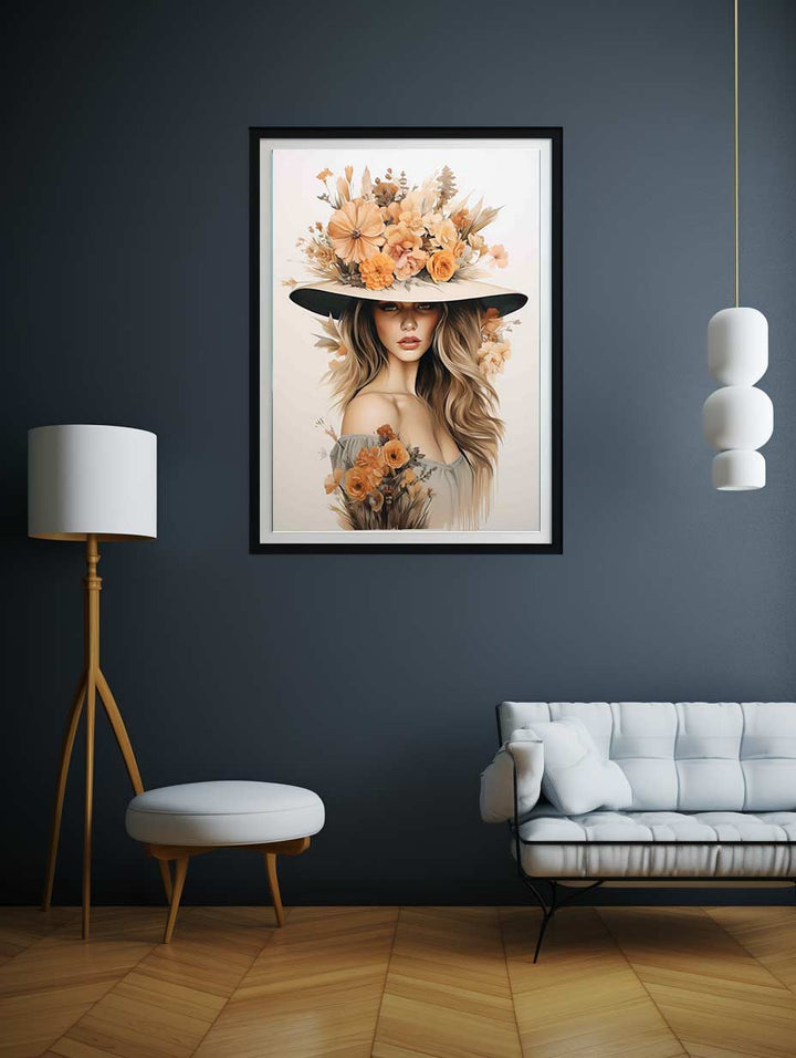 Girl Flower Cap Modern Art Painting  