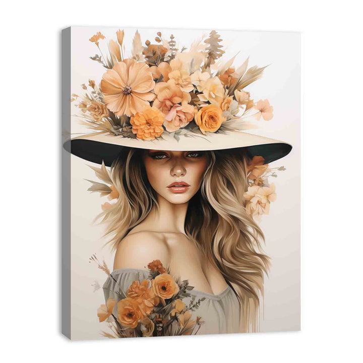 Girl Flower Cap Modern Art Painting  