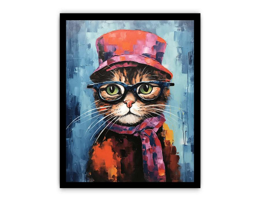 Cat Hat And Glasses Modern Art Painting