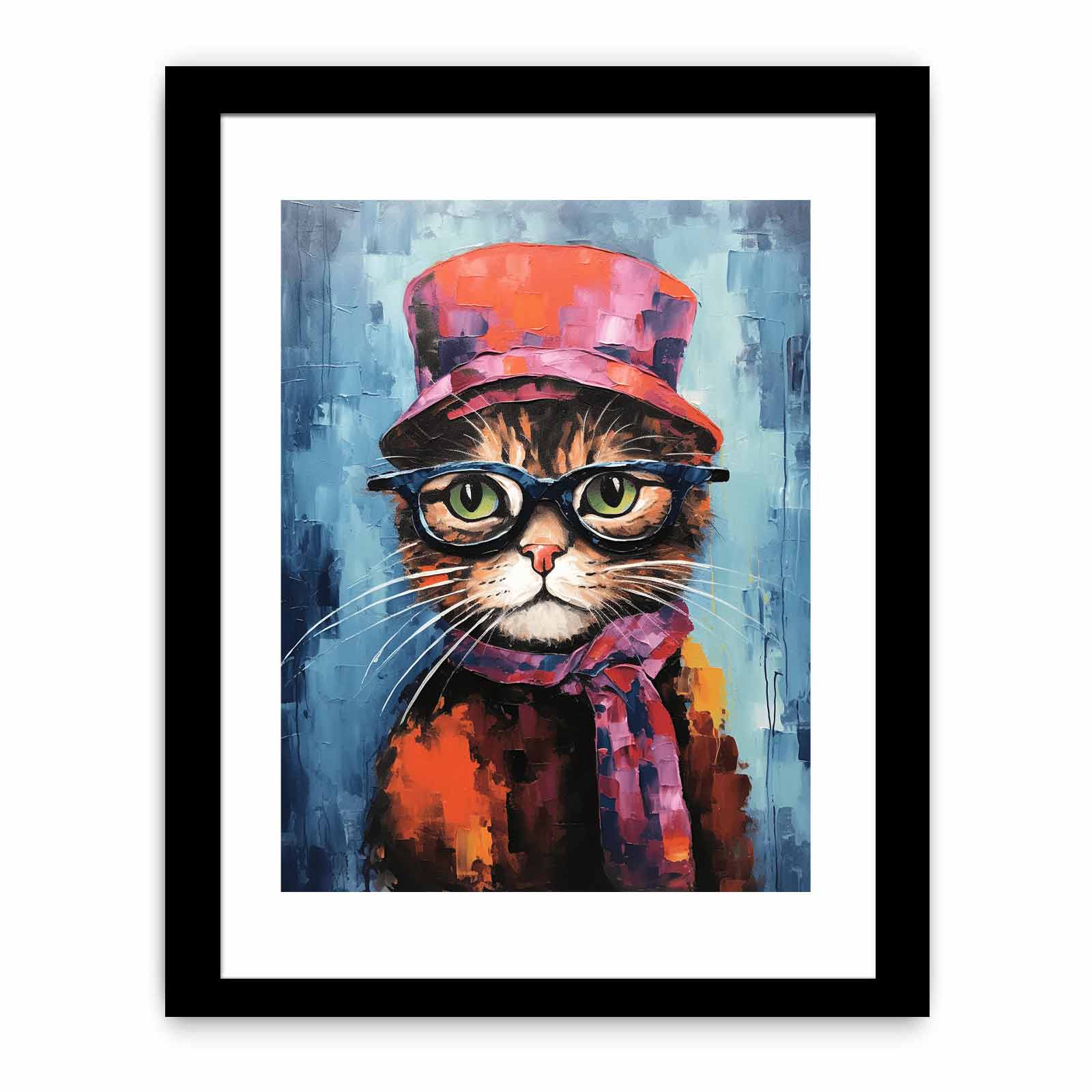 Cat Hat And Glasses Modern Art Painting