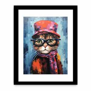 Cat Hat And Glasses Modern Art Painting