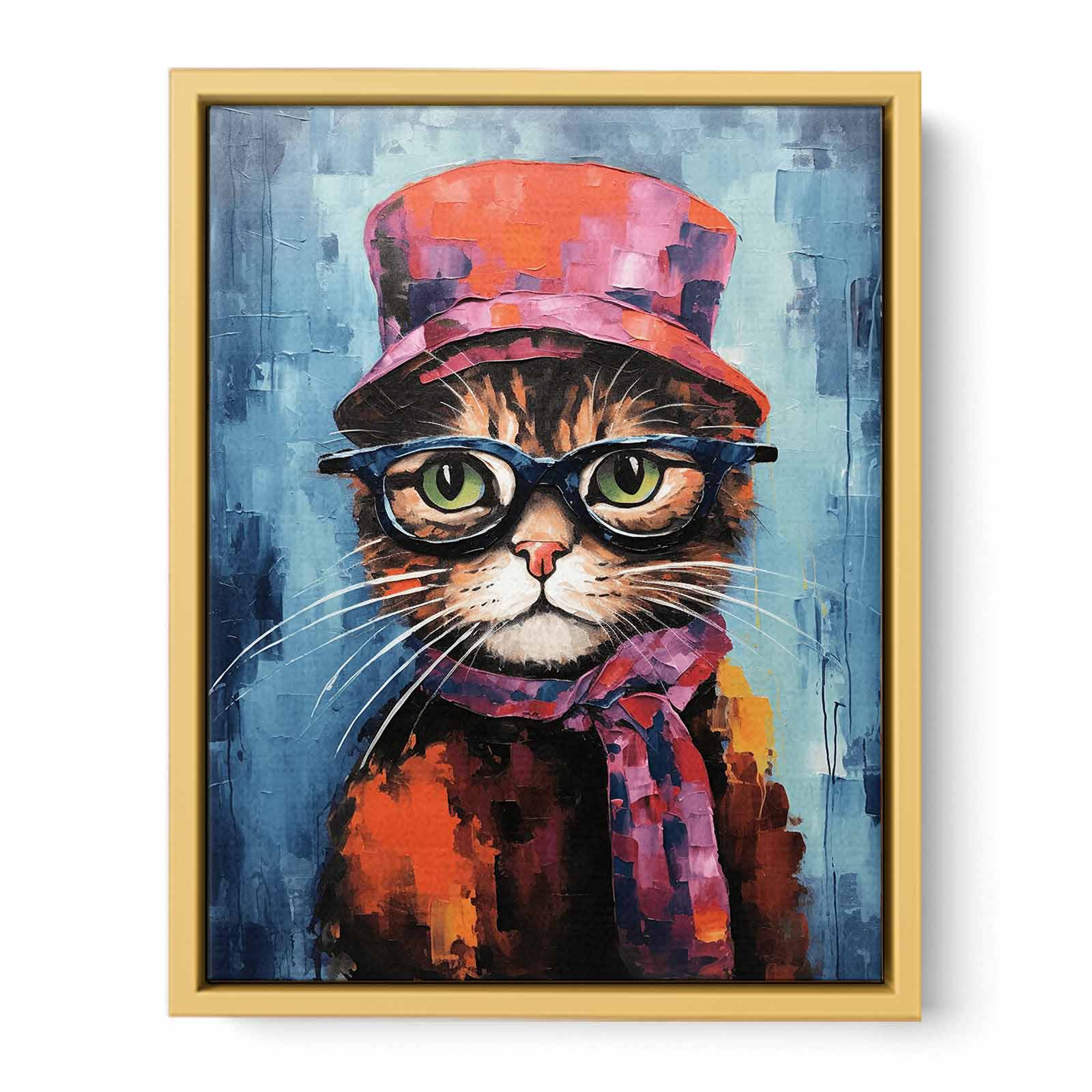 Cat Hat And Glasses Modern Art Painting
