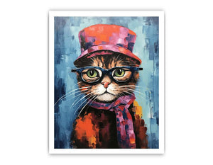 Cat Hat And Glasses Modern Art Painting