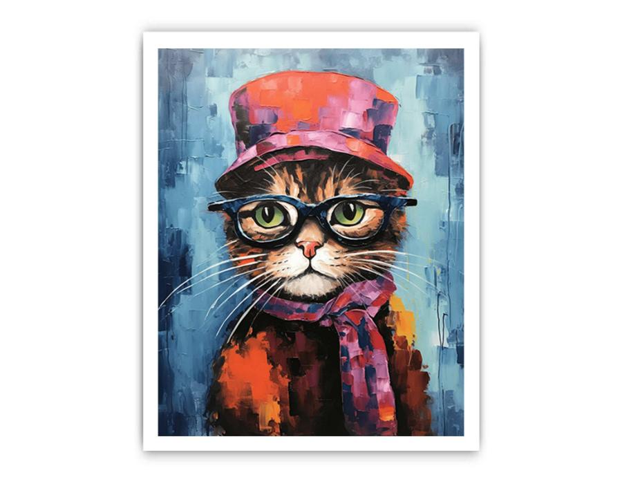 Cat Hat And Glasses Modern Art Painting