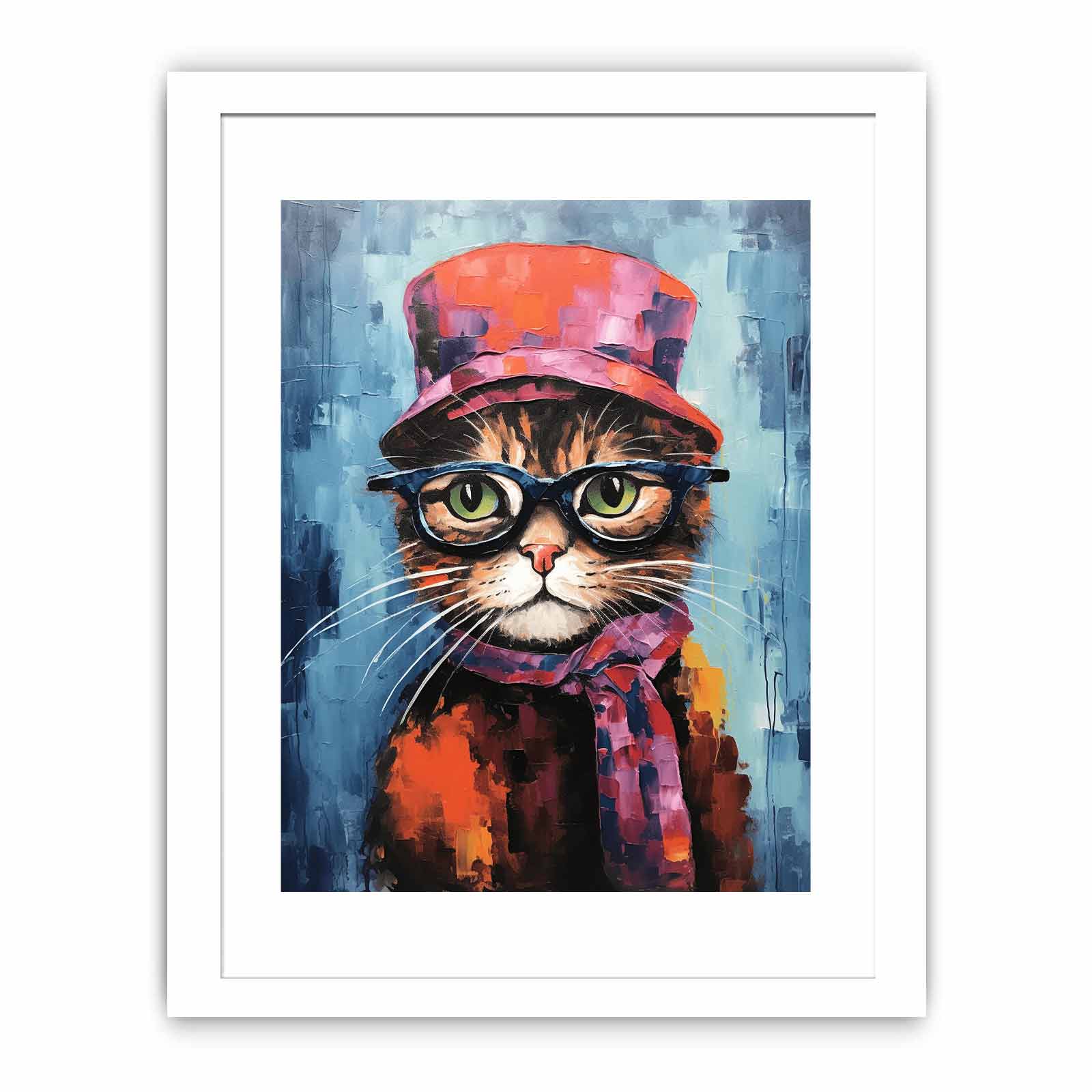 Cat Hat And Glasses Modern Art Painting