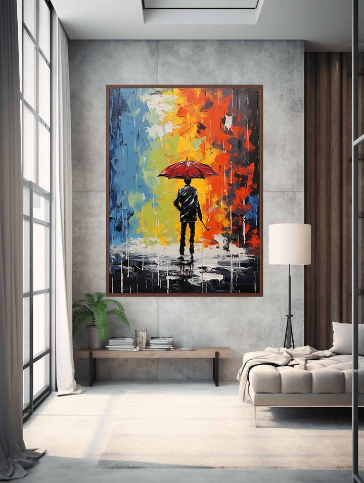 Man Umbrella Modern Art Painting