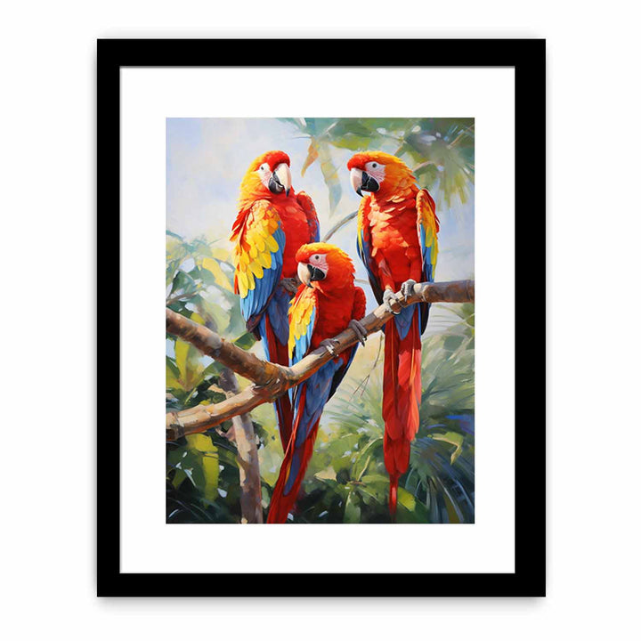 Modern Three Red Parrot Art Painting