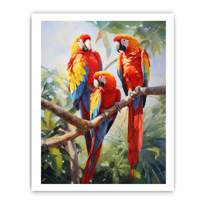 Modern Three Red Parrot Art Painting