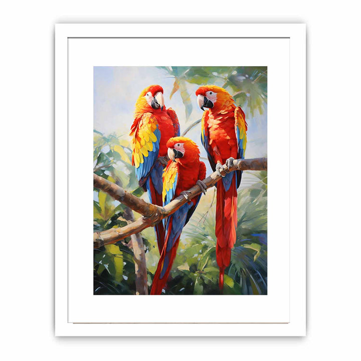 Modern Three Red Parrot Art Painting
