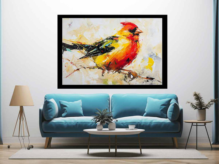 Modern Art Painting Red Yellow Bird