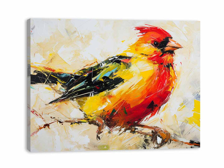 Modern Art Painting Red Yellow Bird