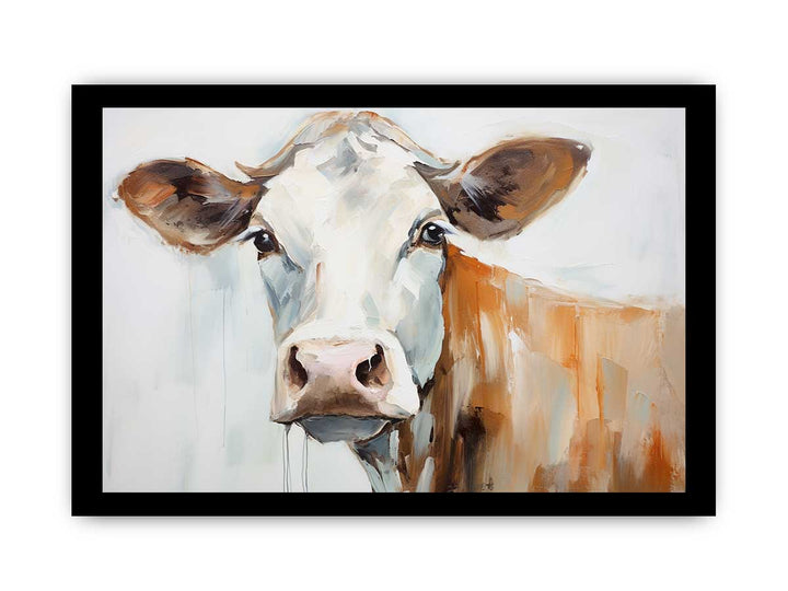 Modern White Brown Cow Art Painting