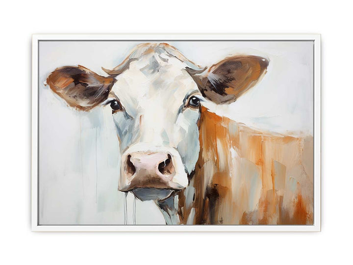 Modern White Brown Cow Art Painting