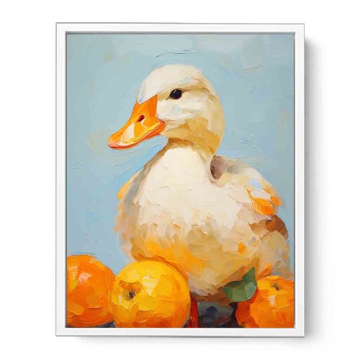 Modern White Orange Duck Art Painting