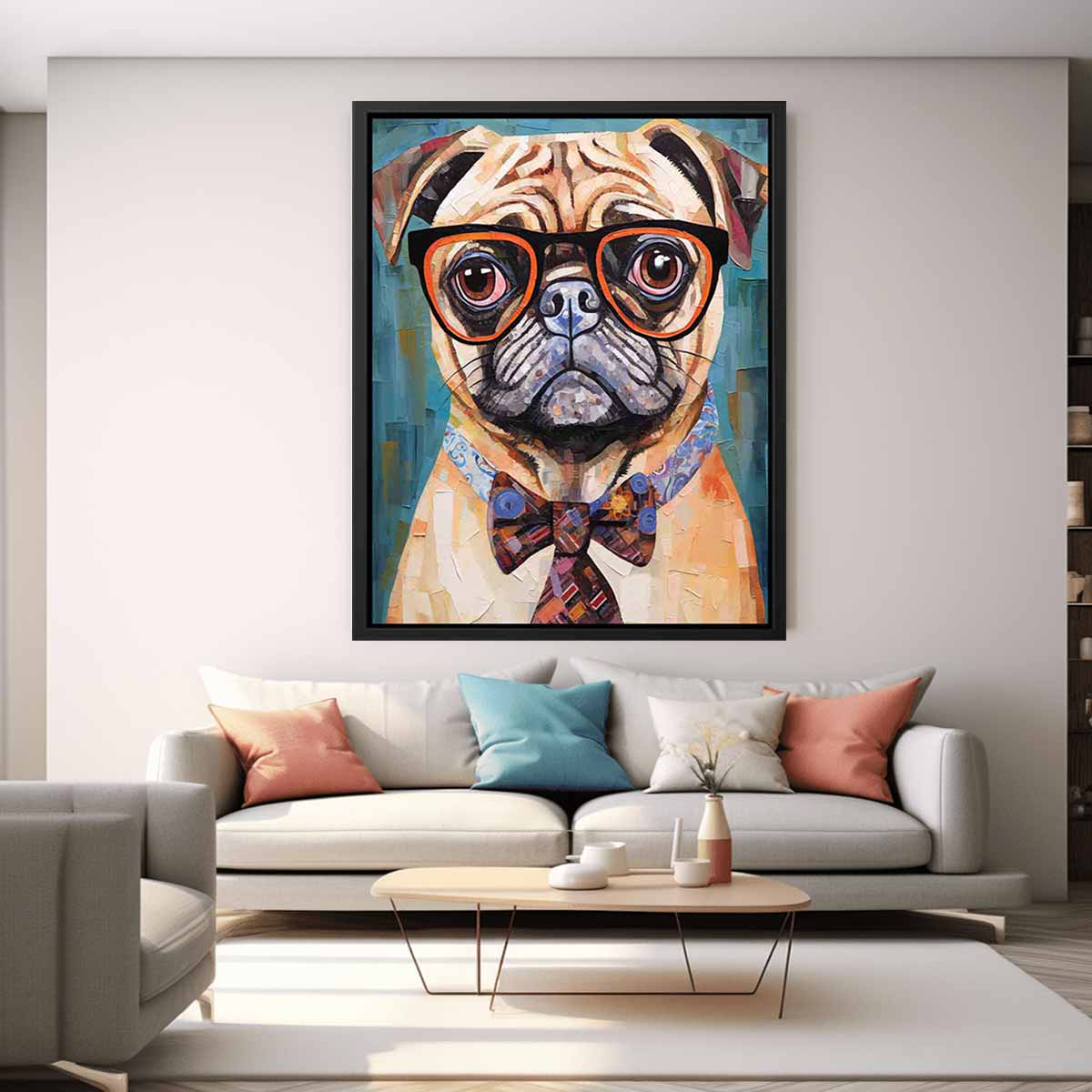 Modern Pug Dog  with Glasses