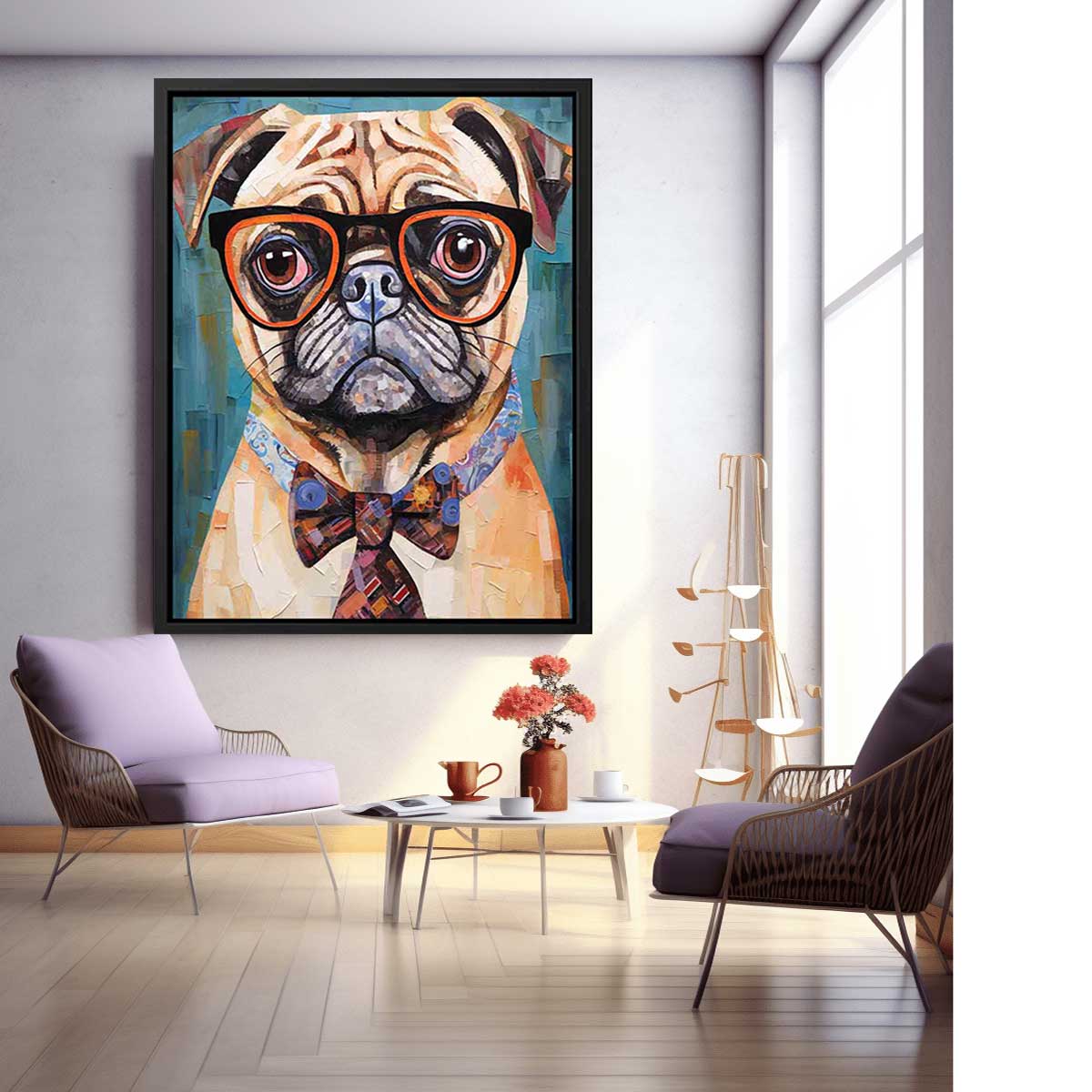 Modern Pug Dog  with Glasses
