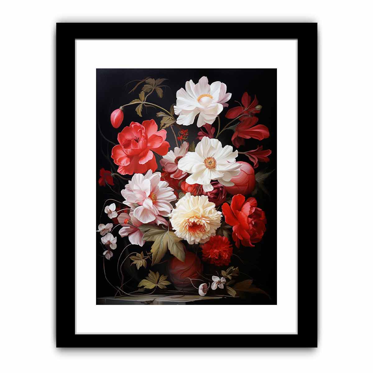 Flower Art Red White Painting