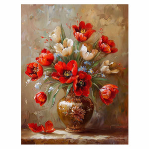 Red Flowers with Vase Painting