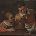 Two Children Teasing a Cat 