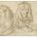 Two seated lions