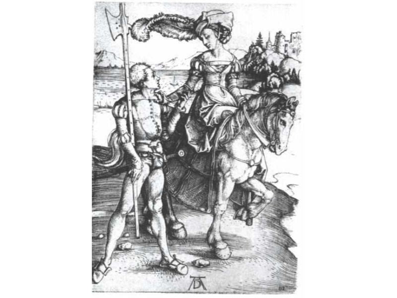 Noble woman at horses and Lansquenet