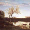 A Pond with three Cows and a Crescent Moon, c.1850 