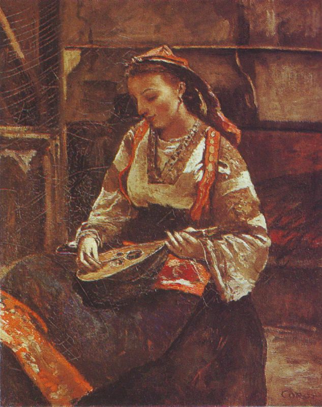 Italienne assise jouant de la mandoline 