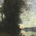 Le Batelier Quittant La Rive Avec Une Femme Et Un Enfant Assis Dans Sa Barque, Soleil Couchant 